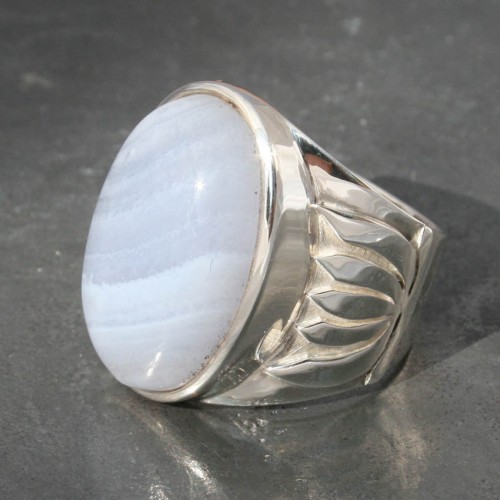Blue Lace Agate Lotus Ring