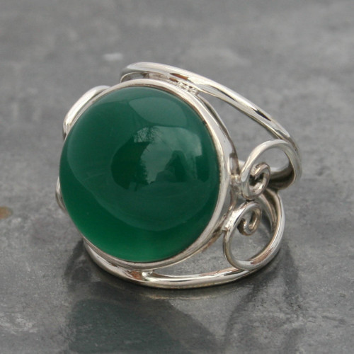 Green onyx ring wire heart
