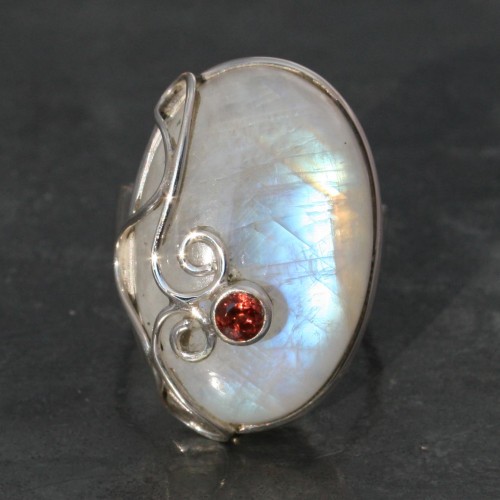Moonstone Wire Work  with Garnet Ring