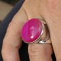 Pink Agate round half moon ring 2