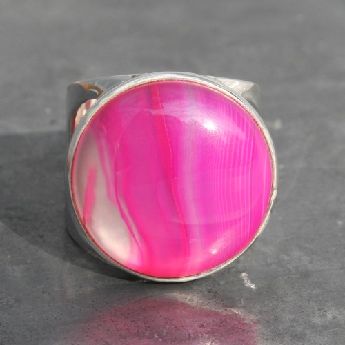 Pink Agate round half moon ring