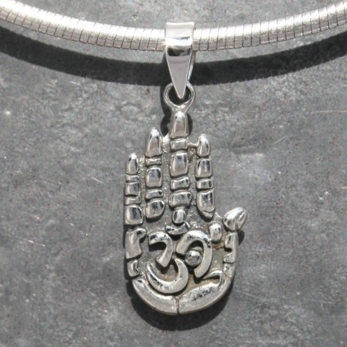 Buddha Hand Om Pendant Origin - India Metal - 925 Sterling Silver Handmade